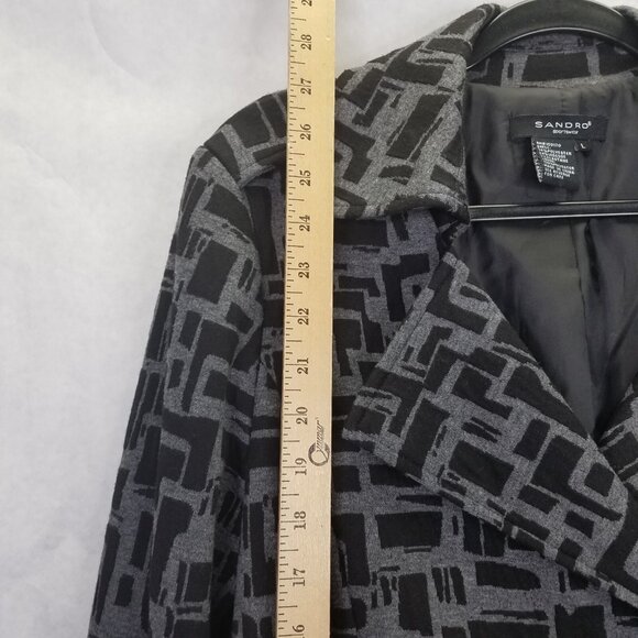 Sandro Sportswear Trench Coat Women's L Grey Black Lined Belted Double Breasted - Picture 15 of 16